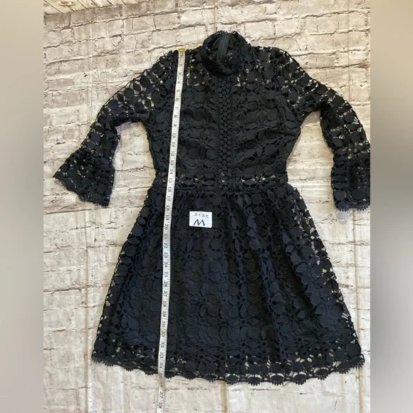 NWOT Eilly Bazar Black hollow out Lace long sleeve Mock neck Dress size M & L - Picture 12 of 14